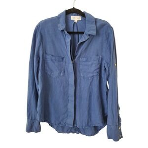 Cloth & Stone Blue 100% Linen Roll Tab Button Down Shirt Split Hem Medium